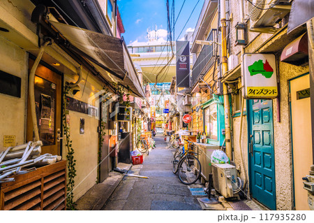 日本の東京都市景観 8月。三軒茶屋駅すぐの飲み屋街「三茶3番街」(三軒茶屋三角地帯)などを望む 日本の東京都市景観 8月。三軒茶屋駅すぐの飲み屋街「三茶3番街」(三軒茶屋三角地帯)などを望む 117935280
