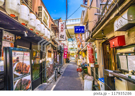 日本の東京都市景観 8月。三軒茶屋駅すぐの飲み屋街「三茶3番街」(三軒茶屋三角地帯)などを望む 日本の東京都市景観 8月。三軒茶屋駅すぐの飲み屋街「三茶3番街」(三軒茶屋三角地帯)などを望む 117935286