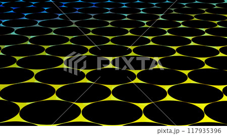 A plane of black circles. Background image. Yellow-blue surface with black ovals on it. A plane of black circles. Background image. Yellow-blue surface with black ovals on it. 117935396
