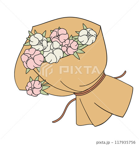 bouquet of peonies in craft paper 117935756