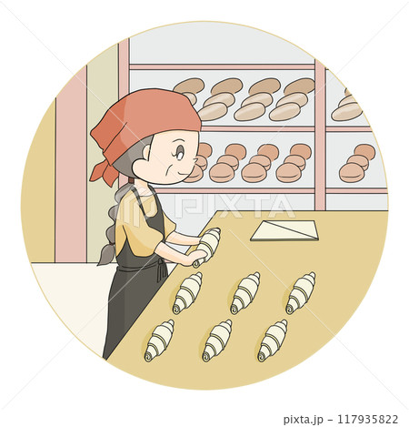 クロワッサンを作るパン屋の女性 117935822