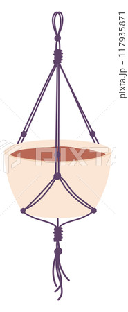 Flowerpot hanging on rope. Home botany hanger icon 117935871