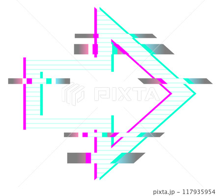 Glitched arrow. Neon direction sign. Hologram navigation Glitched arrow. Neon direction sign. Hologram navigation 117935954