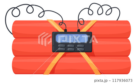 Bomb cartoon icon. Electronic detonator on red dynamite 117936073