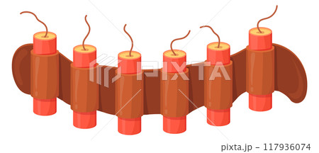 Explosive belt. Dynamite sticks. Bomb cartoon icon 117936074