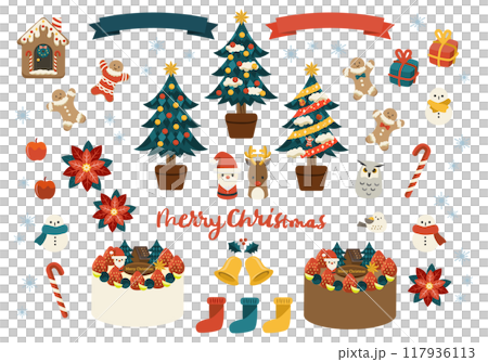 クリスマスツリーのイラストセット クリスマスツリーのイラストセット 117936113