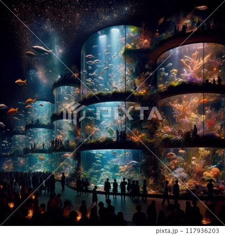 幻想的な夜の水族館 117936203