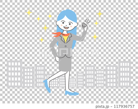 Illustration material: A businesswoman making a fist pump in a business district 117936757