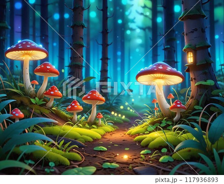 A magical background with a misty night forest 117936893