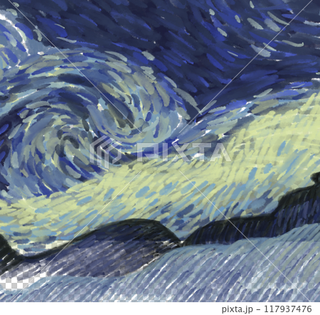 Starry night element illustration watercolor painting vincent van gogh style sky star 117937476