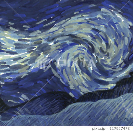 Starry night element illustration watercolor painting vincent van gogh style sky star 117937478
