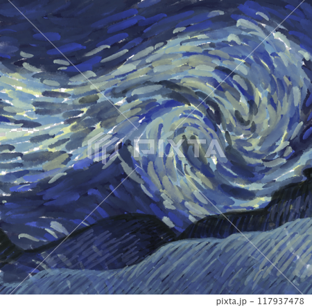 Starry night element illustration watercolor painting vincent van gogh style sky star 117937478