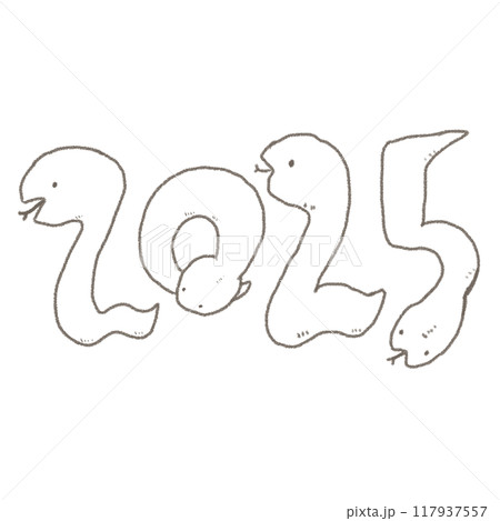 2025のかたちをしたヘビのゆるい線画 2025のかたちをしたヘビのゆるい線画 117937557