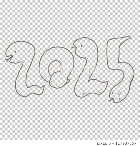 A loose line drawing of a snake in the shape of 2025 A loose line drawing of a snake in the shape of 2025 117937557