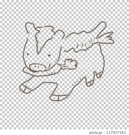 A loose line drawing of a running horse with a carrot A loose line drawing of a running horse with a carrot 117937563