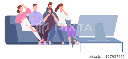 Friends watching tv together. Happy people entertainment 117937662