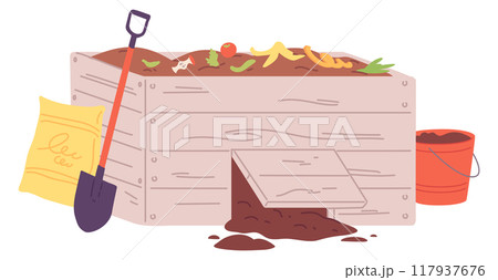 Organic waste pile in wooden box color icon 117937676