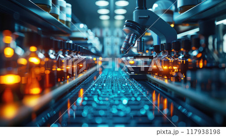 Technology of microscope in futuristic science and biotechnology and medical vaccine production line in laboratory of factory and hospital Technology of microscope in futuristic science and biotechnology and medical vaccine production line in laboratory of factory and hospital 117938198