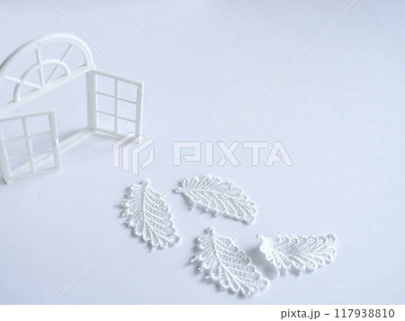 白背景に白い窓枠と白のリーフで厳かな雰囲気 白背景に白い窓枠と白のリーフで厳かな雰囲気 117938810