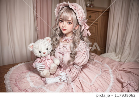 くまのぬいぐるみを持ったスウィートロリータファッションの女の子 くまのぬいぐるみを持ったスウィートロリータファッションの女の子 117939062