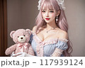 くまのぬいぐるみを持ったスウィートロリータファッションの女の子 117939124
