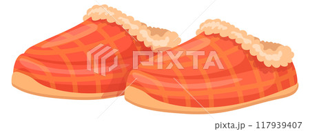 Cozy home slippers. Warm winter house shoes 117939407