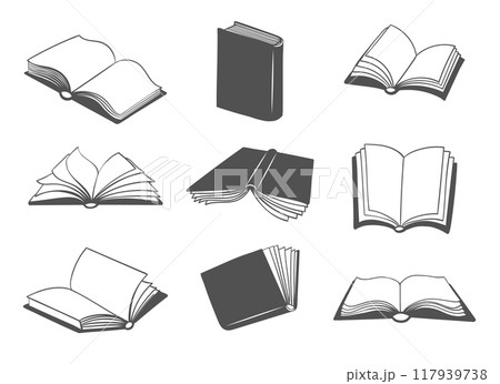 Opened and closed book icon set Opened and closed book icon set 117939738
