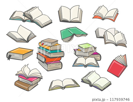 Colored books hand drawn sketch Colored books hand drawn sketch 117939746