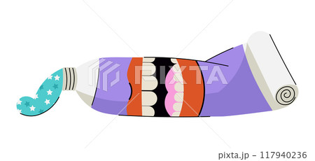 A creative vector illustration showing a toothpaste tube with teeth highlighting dental hygiene in a flat and abstract style perfect for modern and innovative designs A creative vector illustration showing a toothpaste tube with teeth highlighting dental hygiene in a flat and abstract style perfect for modern and innovative designs 117940236