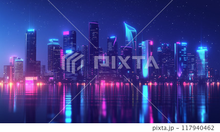 夜の都市の3Dイラスト 117940462