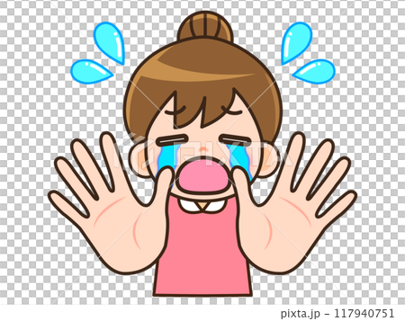 両手を突き出して拒絶する主婦のイラスト素材2 両手を突き出して拒絶する主婦のイラスト素材2 117940751