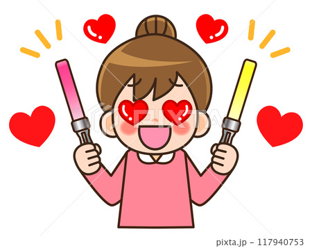 ライブで推し活に励む主婦のイラスト素材2 ライブで推し活に励む主婦のイラスト素材2 117940753