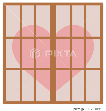 ハート型デザインの障子イラストセット　ベクター　　和 117940950