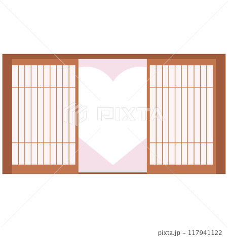 ハート型デザインの障子イラストセット　ベクター　　和 117941122