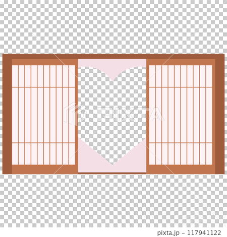 ハート型デザインの障子イラストセット　ベクター　　和 117941122