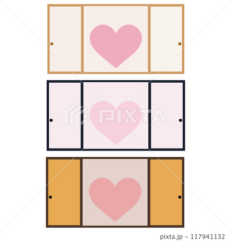 ハート型デザインのふすまイラストセット　ベクター　　和 117941132