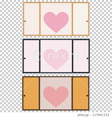ハート型デザインのふすまイラストセット　ベクター　　和 117941132