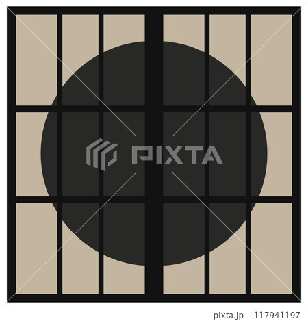 黒色の丸型の障子イラスト　ベクター　丸型デザイン　和 117941197