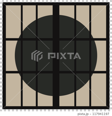 黒色の丸型の障子イラスト　ベクター　丸型デザイン　和 117941197