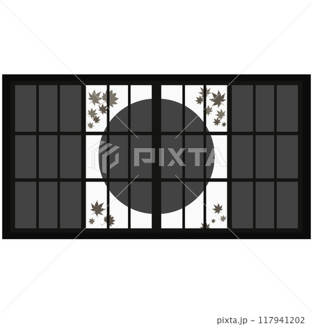 黒色の丸型の障子イラスト　ベクター　丸型デザイン　和 117941202