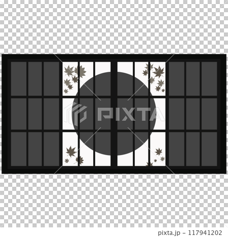 黒色の丸型の障子イラスト　ベクター　丸型デザイン　和 117941202