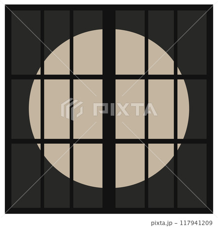 黒色の丸型の障子イラスト　ベクター　丸型デザイン　和 117941209