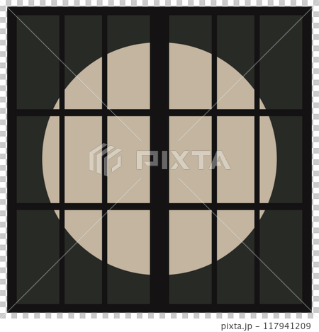 黒色の丸型の障子イラスト　ベクター　丸型デザイン　和 117941209