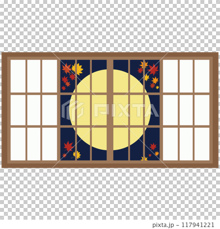 Full moon shoji illustration vector round design Japanese style 117941221