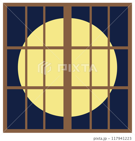 満月の障子イラスト　ベクター　丸型デザイン　和 117941223