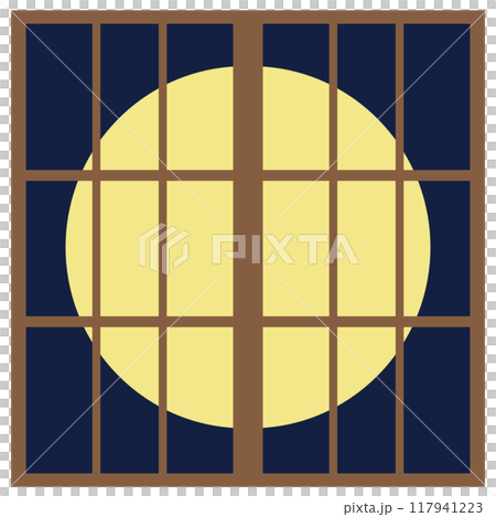 満月の障子イラスト　ベクター　丸型デザイン　和 117941223