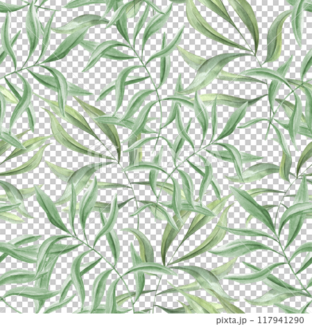 Dense interweaving of young green oleander leaves seamless pattern. Ivy realistic foliage watercolor illustration for floral greenery design, textile, interior decor, celebrate package 117941290