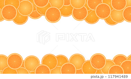 輪切りの蜜柑がいっぱいのヘッダーフッター　16：9 117941489