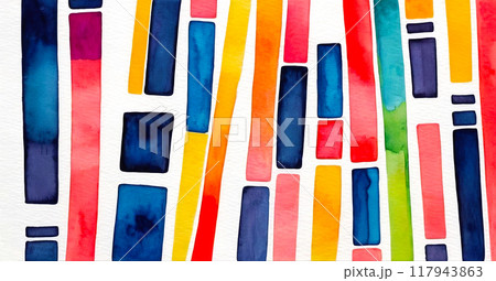 Background with bright colorful watercolor stripes, abstract pattern 117943863