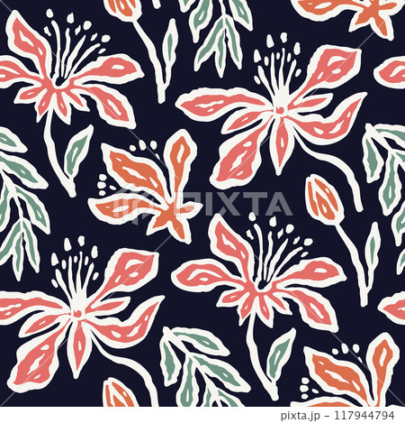 Inky brush strokes floral seamless pattern Inky brush strokes floral seamless pattern 117944794
